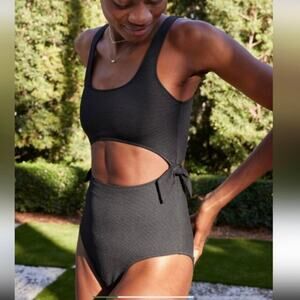 Aerie Black Cutout One Piece Swimsuit